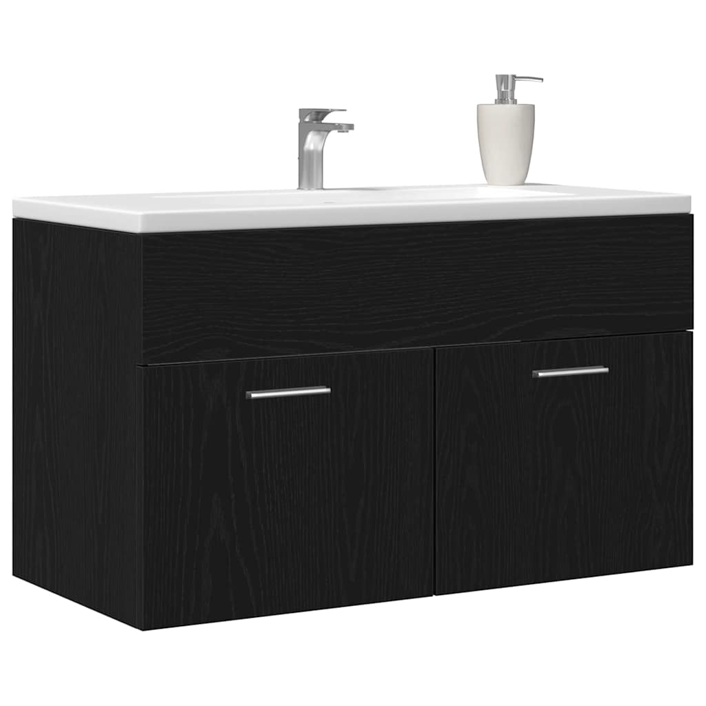 Waschbecken-Schrank mit Tür Schwarze Eiche 90 x 38.5 x 46 cm