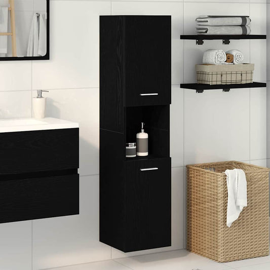 Badezimmer Wandschrank Schwarz Eiche 30x30x130 cm aus Ingenieurholz