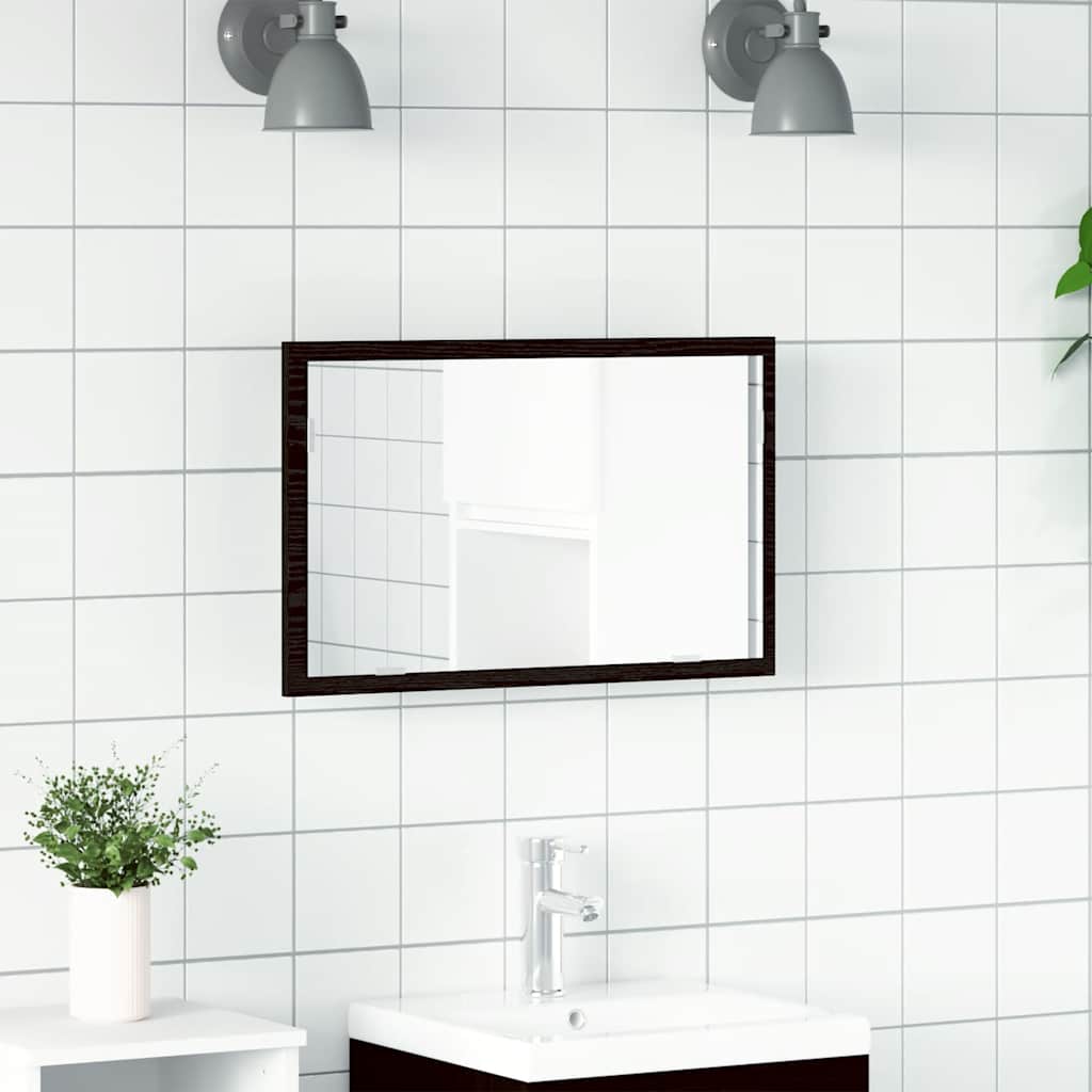 Badspiegel mit LED-Leuchten Schwarz Eichen-Optik 60x8,5x37 cm