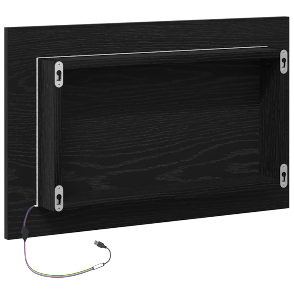 Badspiegel mit LED-Leuchten Schwarz Eichen-Optik 60x8,5x37 cm