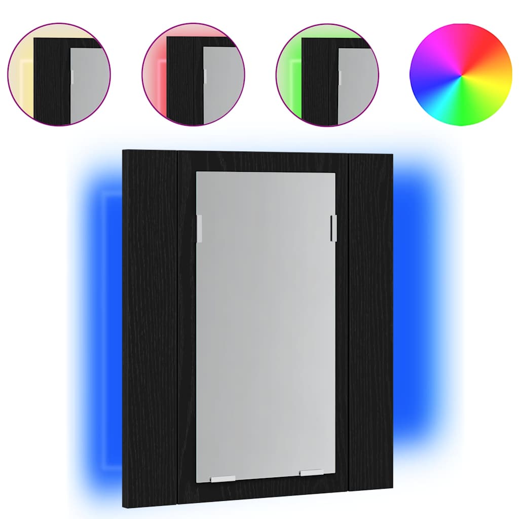 LED Badezimmerspiegelschrank Eiche Schwarz 40x12x45 cm Holzwerkstoff