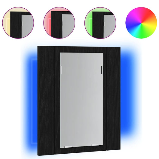 LED Badezimmerspiegelschrank Eiche Schwarz 40x12x45 cm Holzwerkstoff