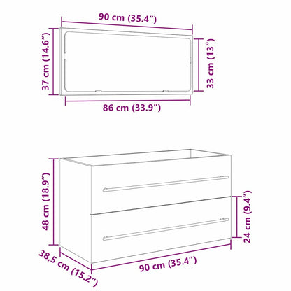 Waschbecken-Schrank mit Spiegel Schwarze Eiche 90 x 45 x 1.5 cm