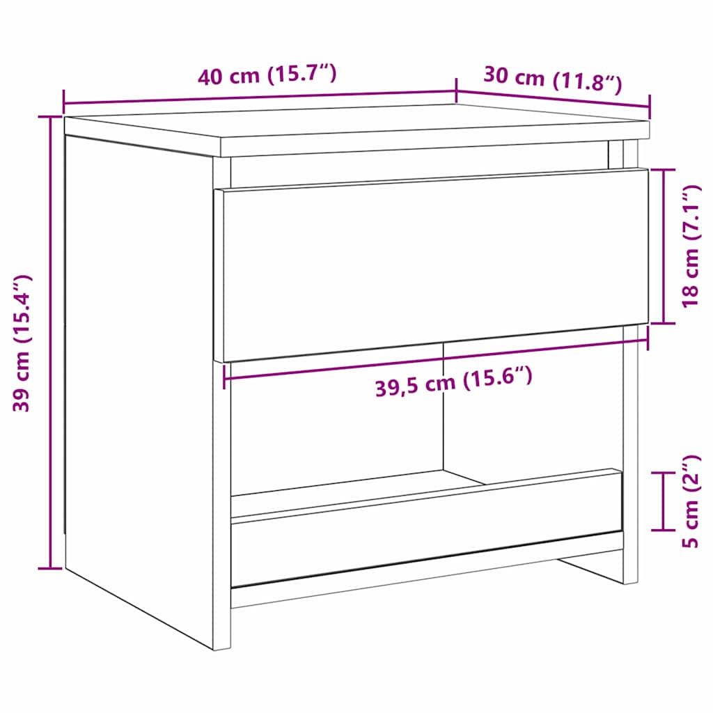 Nachttisch 2 pcs Schwarze Eiche 40 x 30 x 39 cm Holzwerkstoff