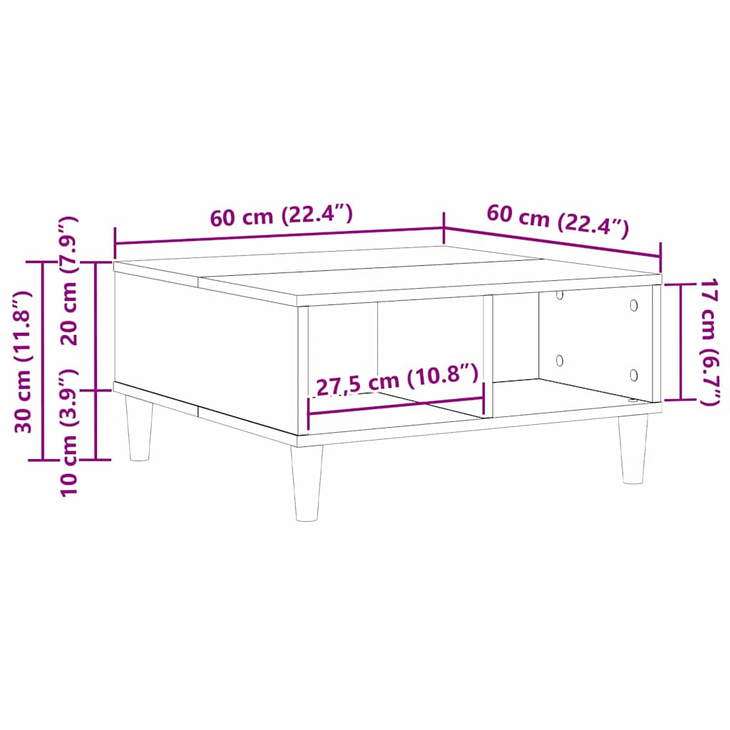 Couchtisch Schwarze Eiche 60 x 60 x 30 cm Holzwerkstoff