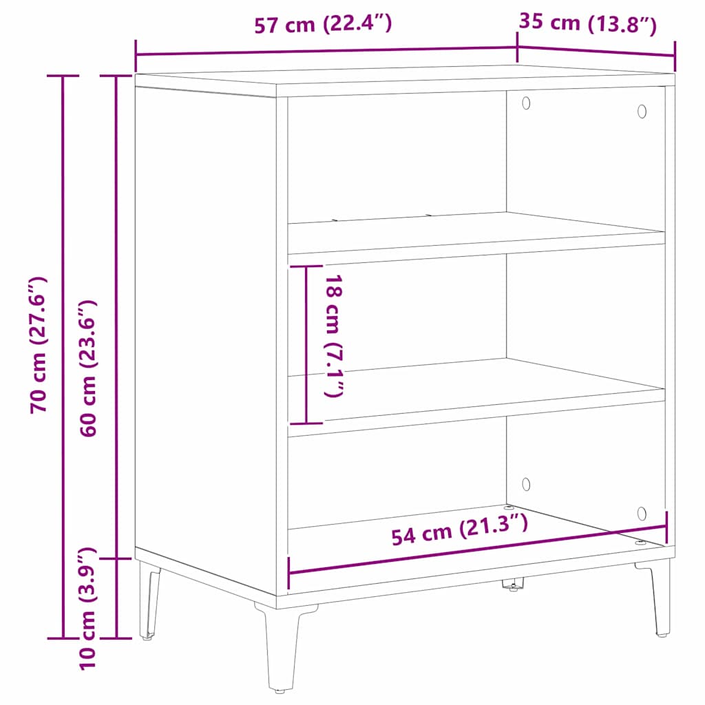 Sideboard Schwarze Eiche 57 x 35 x 70 cm Holzwerkstoff