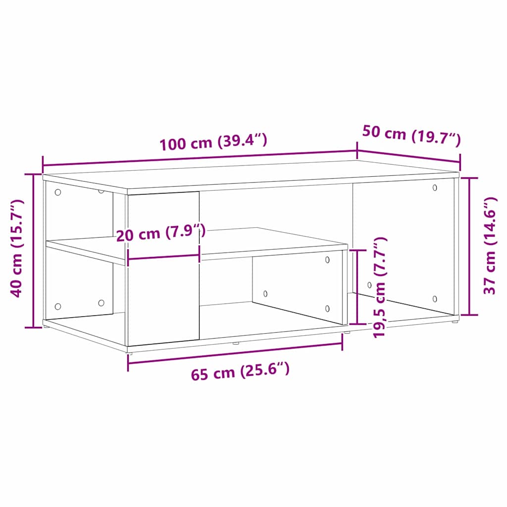 Couchtisch Schwarze Eiche 100 x 50 x 40 cm Holzwerkstoff