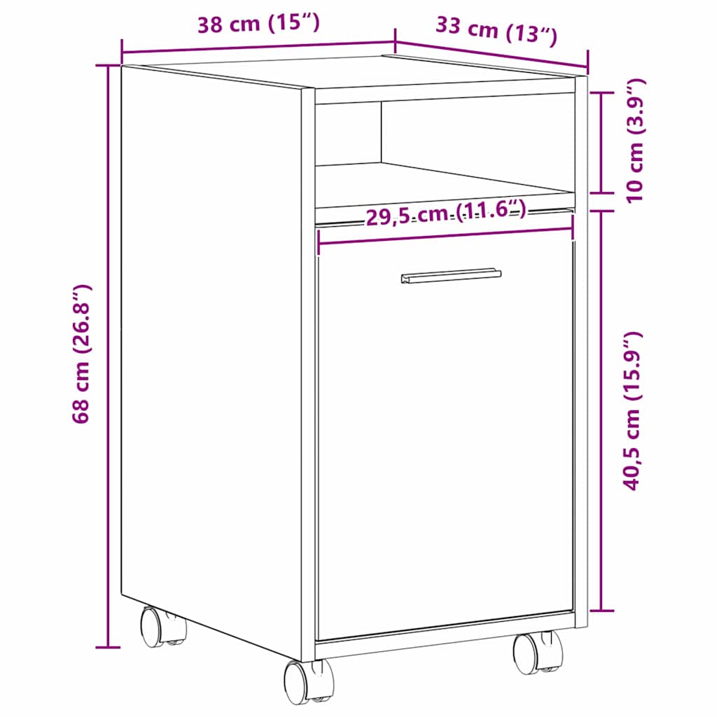 Wagen-Seitenkombination Schwarz Eichen-Optik 33 x 38 x 60 cm