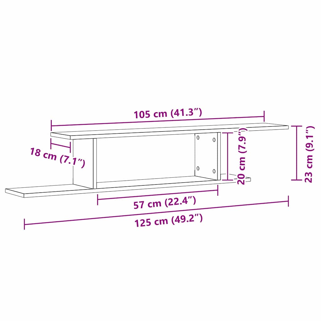 Wandmontiertes TV Regal Schwarze Eiche 125 x 18 x 23 cm
