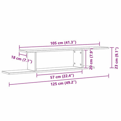 Wandmontiertes TV Regal Schwarze Eiche 125 x 18 x 23 cm