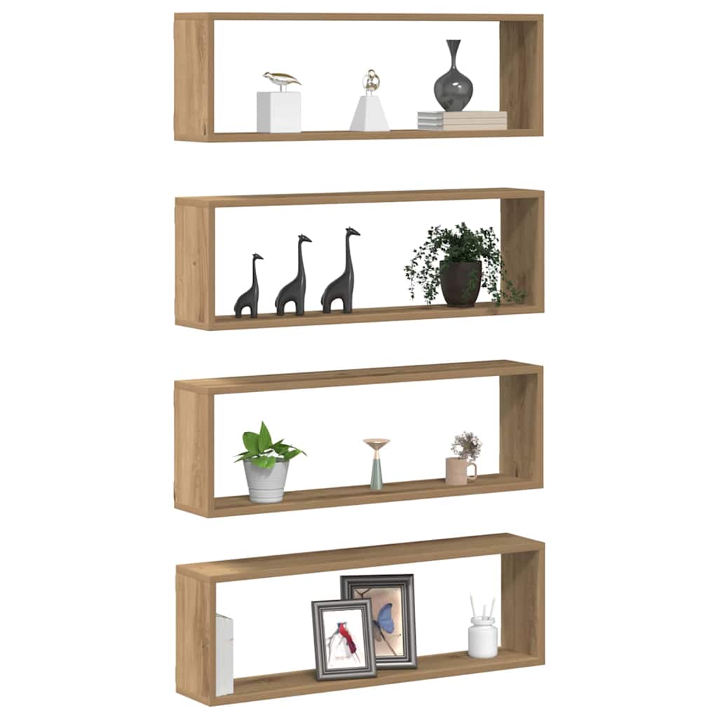 Wandregal mit Regal 4 pcs Handwerklich gefertigter Eichenholz