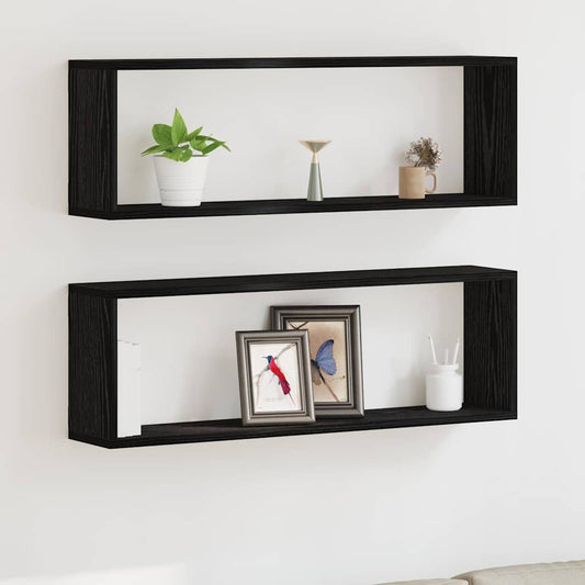 Wandregal 2 pcs Schwarz Eiche 80 x 15 x 26 cm Holzwerkstoff