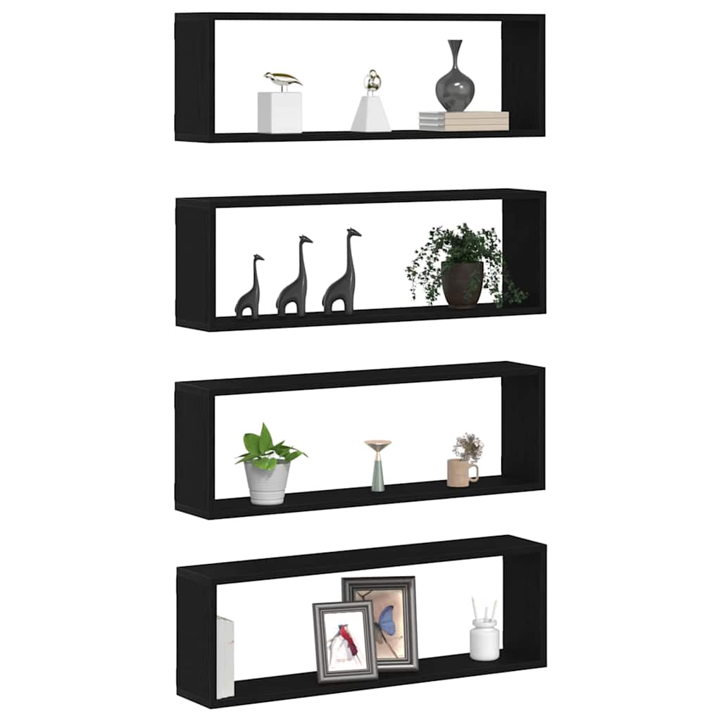Wandregal 4 pcs Schwarz Eiche 80 x 15 x 26 cm Holzwerkstoff