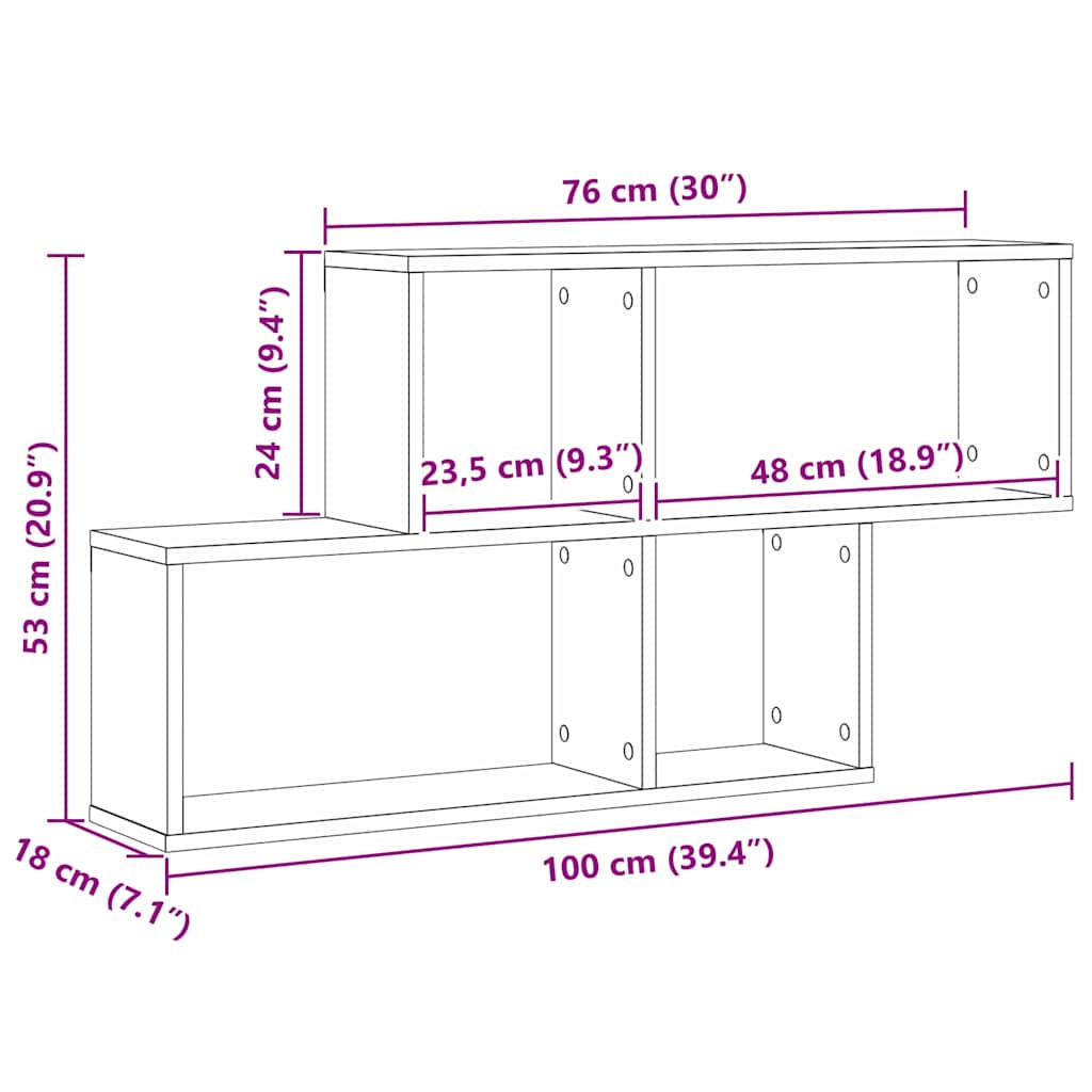 Wandregal Schwarze Eiche 76 x 15 x 53 cm Holzwerkstoff