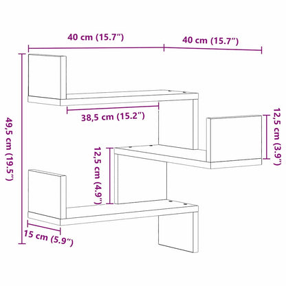Wand-Eckregal mit Regal 2 pcs Schwarze Eiche 40 x 40 x 49,5 cm
