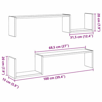 Wandregal 2 pcs Schwarze Eiche 100 x 15 x 20 cm Holzwerkstoff
