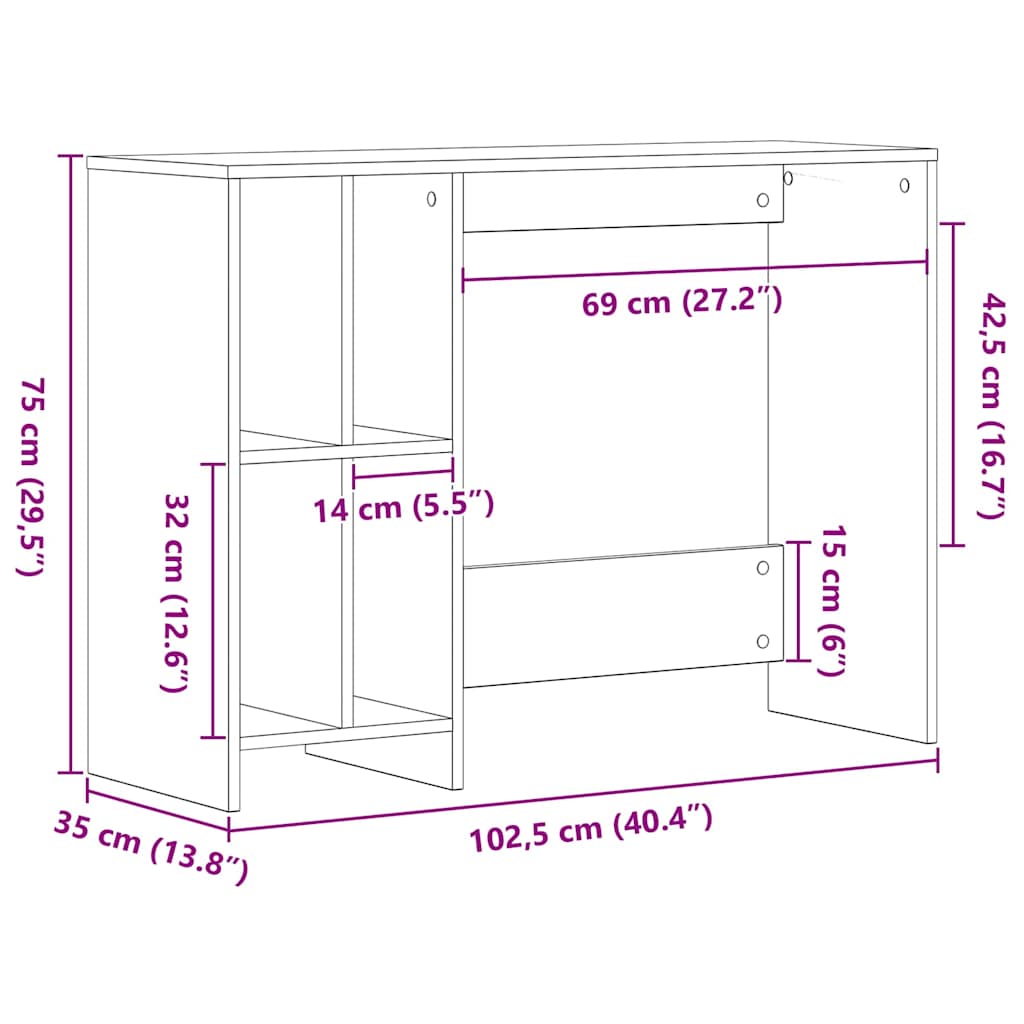 Schreibtisch Schwarze Eiche 102,5 x 35 x 75 cm Holzwerkstoff