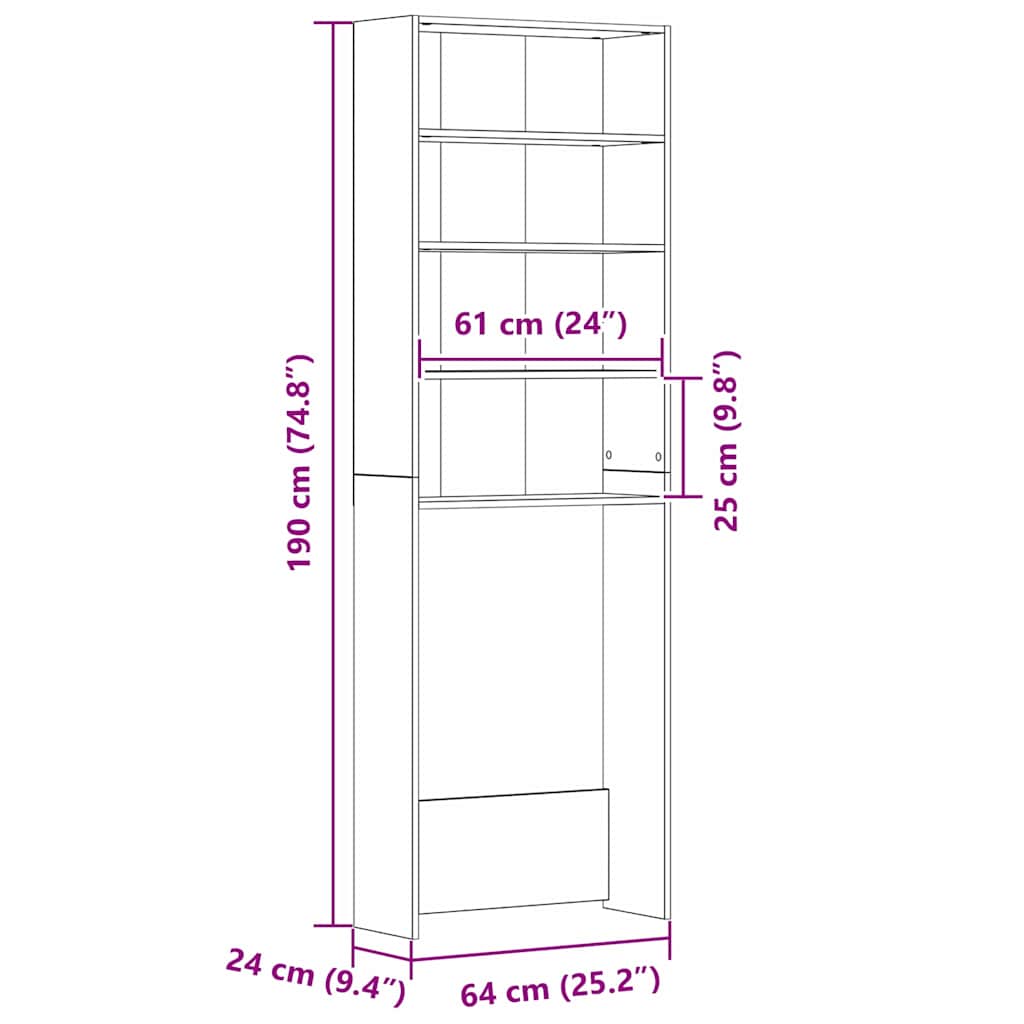 Waschmaschinenschrank Schwarze Eiche 64 x 24 x 190 cm