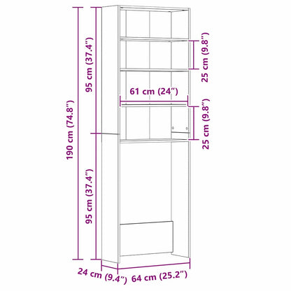 Waschmaschinenschrank Schwarze Eiche 64 x 24 x 190 cm
