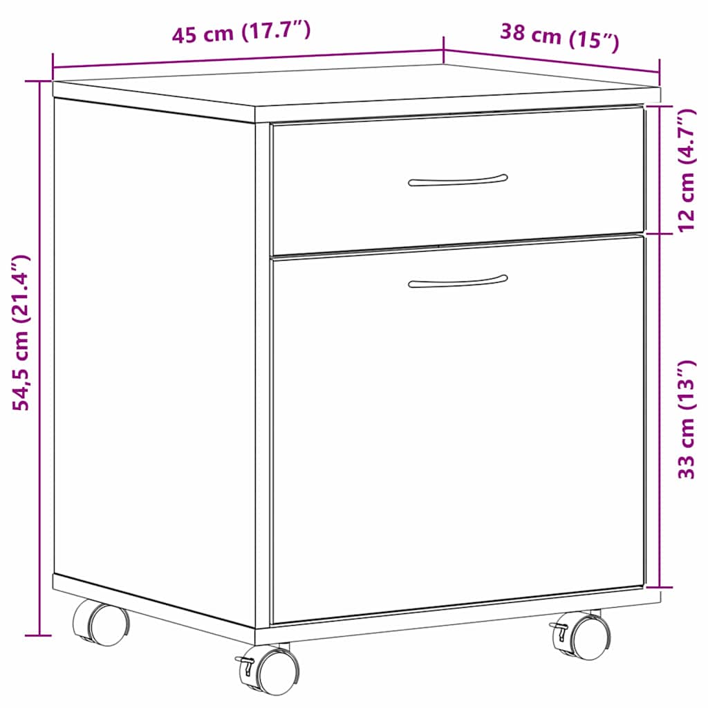 Rollschrank Schwarze Eiche 45 x 38 x 54 cm Holzwerkstoff