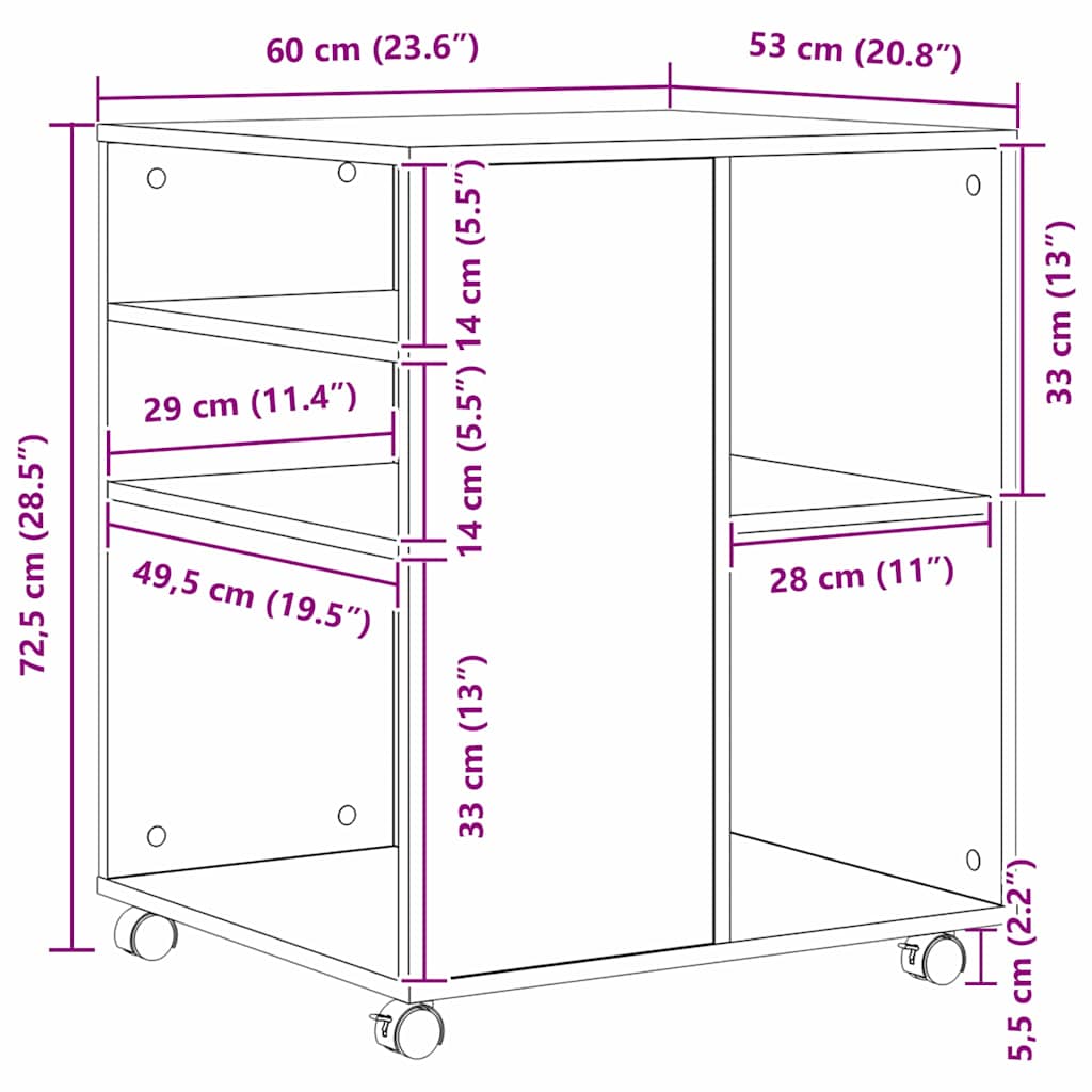 Aufbewahrungsschrank mit Rad Schwarze Eiche 60 x 53 x 72,5 cm