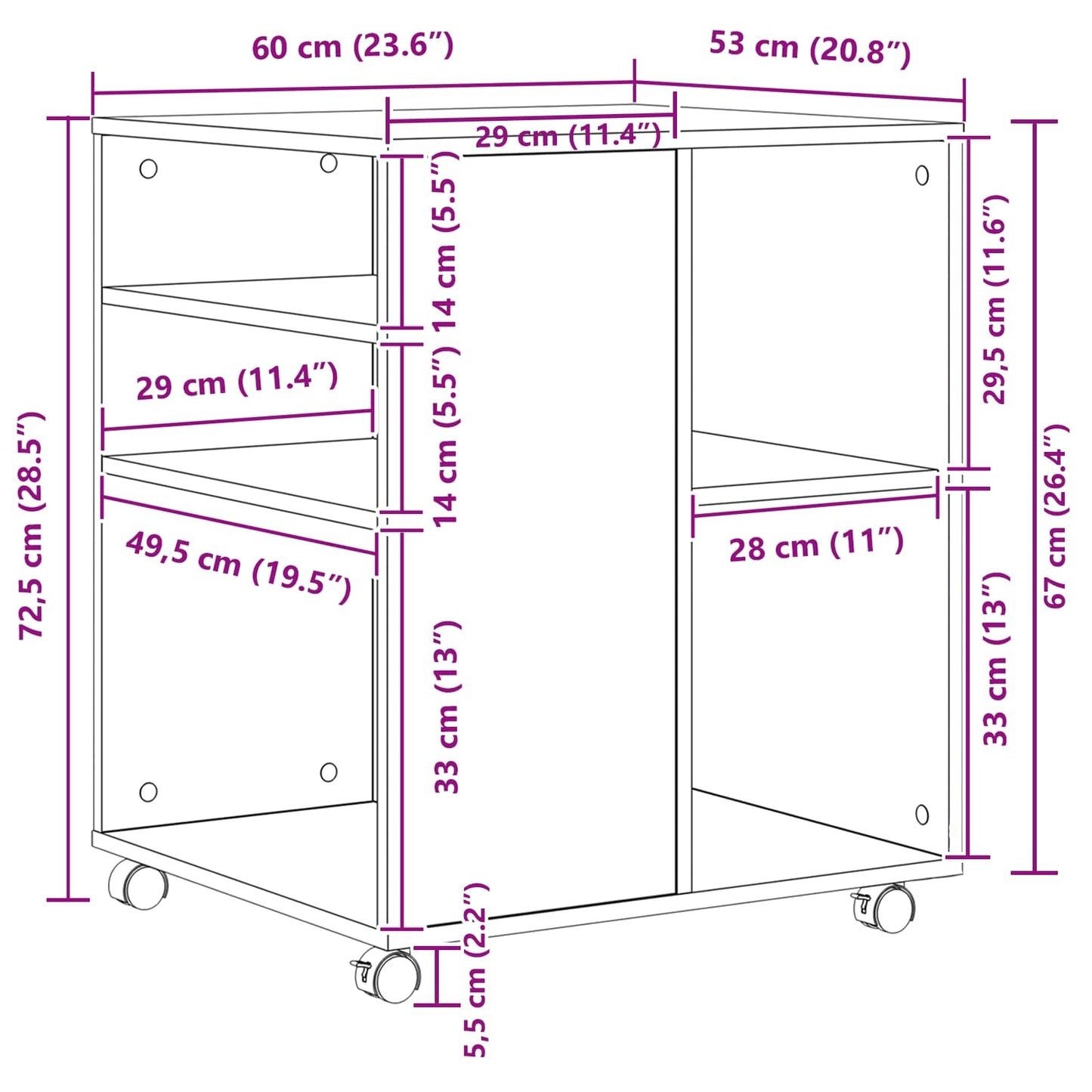 Aufbewahrungsschrank Schwarz Eichen-Optik 60 x 53 x 72,5 cm