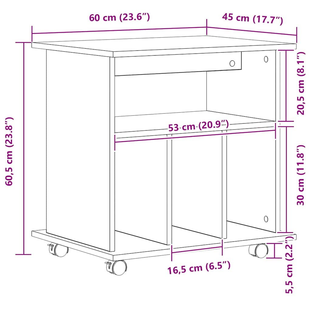 Rollschrank Schwarze Eiche 60 x 45 x 55 cm Holzwerkstoff