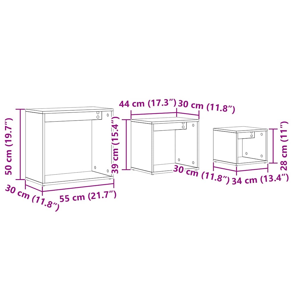Nestingtisch 3 pcs Schwarze Eiche 55 x 30 x 50 cm Holzwerkstoff
