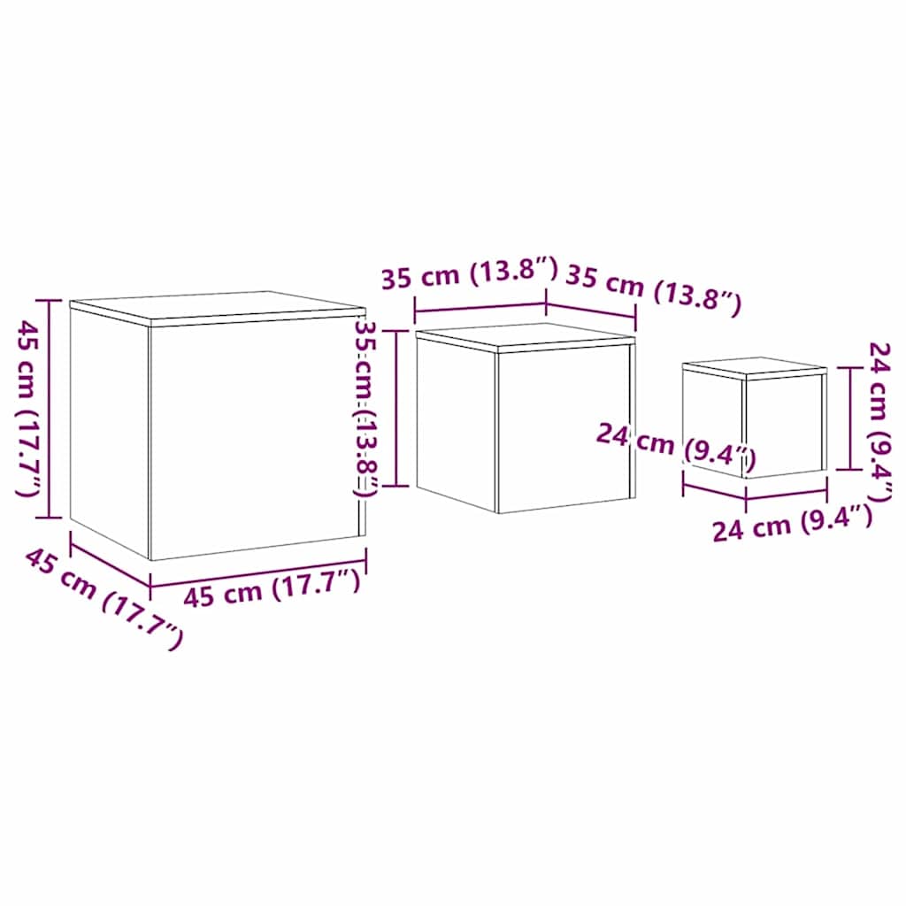 Nestingtisch 3 pcs Schwarze Eiche 45 x 45 x 45 cm Holzwerkstoff