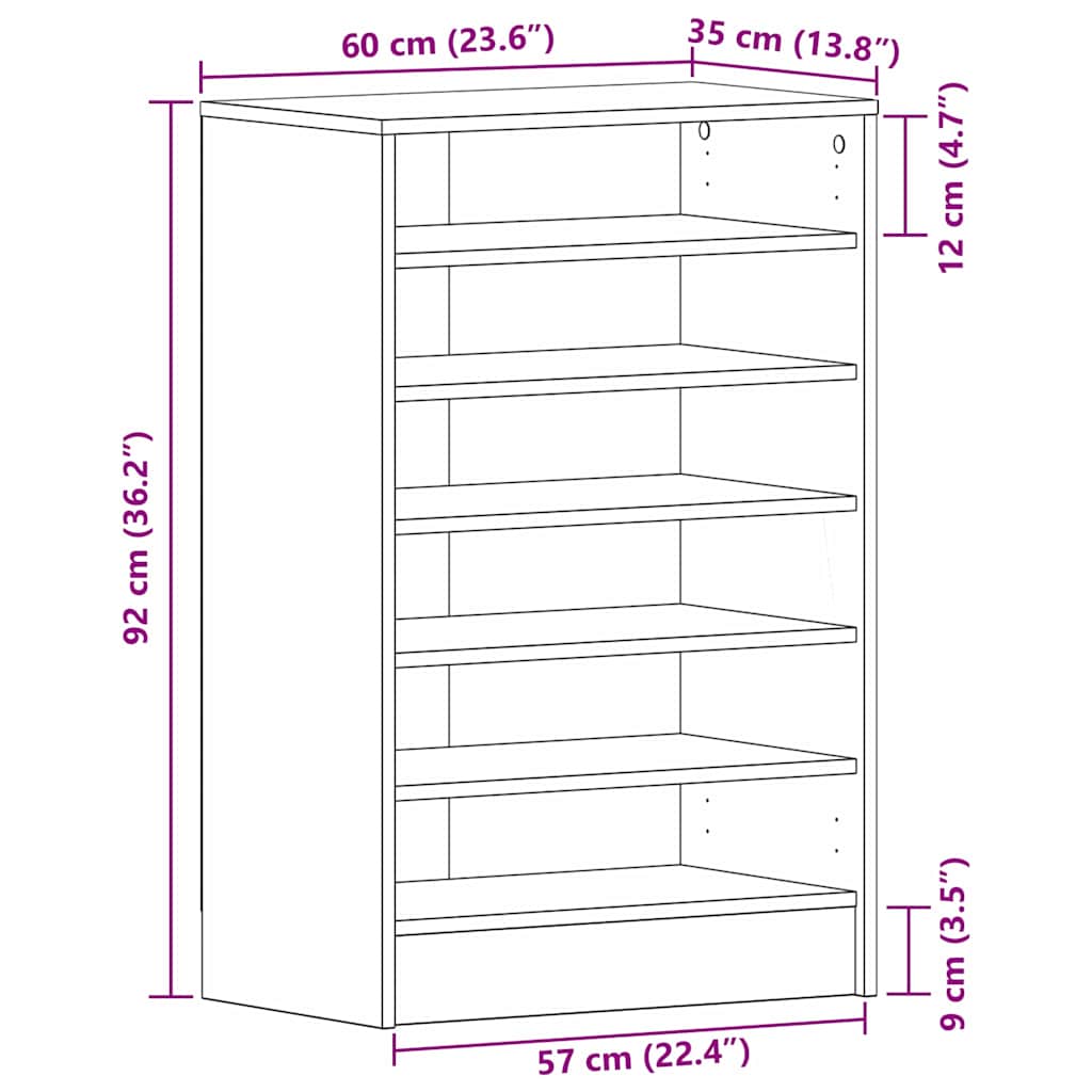 Schuhschrank Schwarze Eiche 60 x 35 x 92 cm Holzwerkstoff