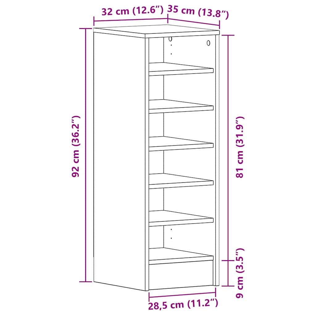 Schuhschrank Schwarze Eiche 32 x 35 x 90 cm Holzwerkstoff