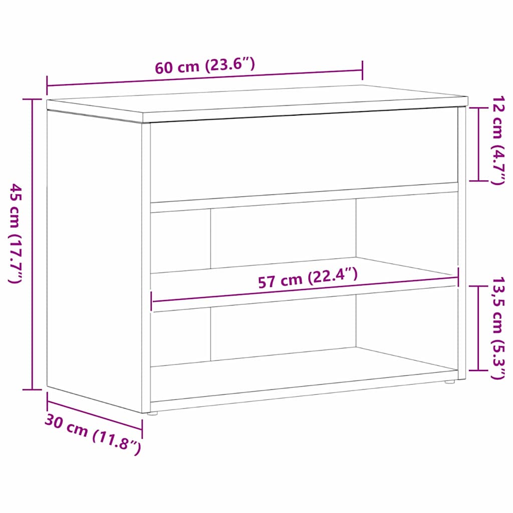 Schuhbank Schwarz Eichen-Optik 60 x 30 x 45 cm Holzwerkstoff