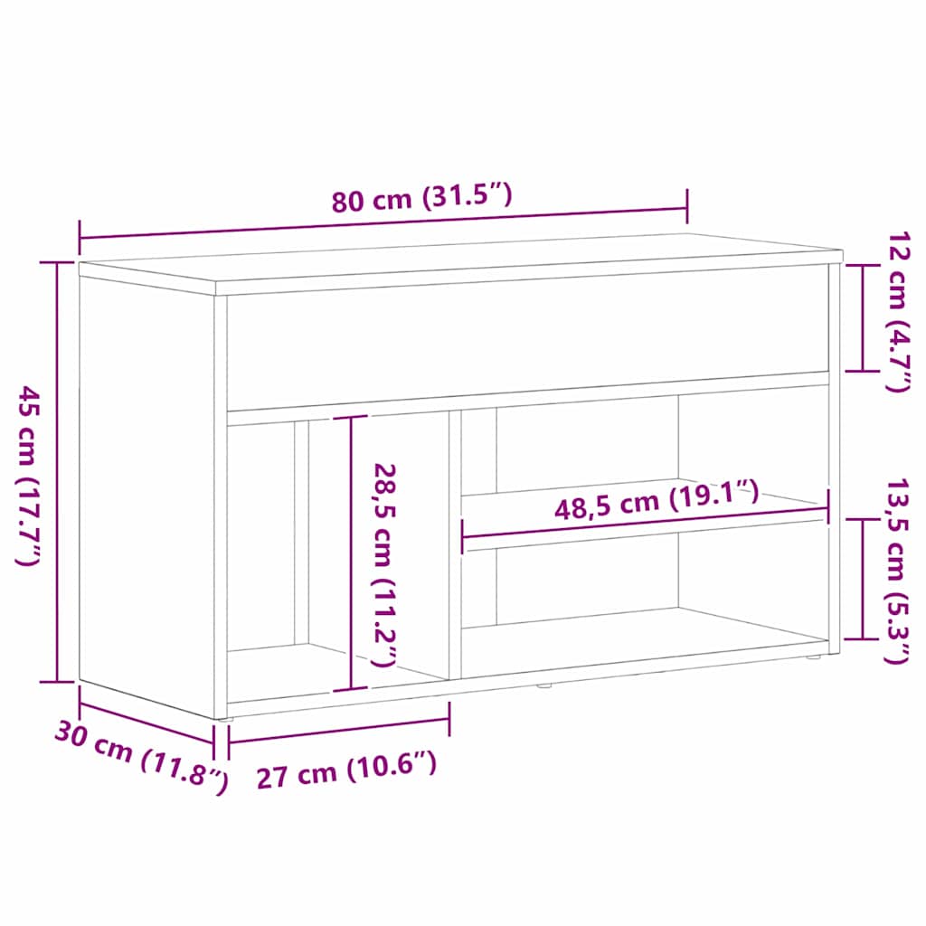 Schuhbank Schwarze Eiche 60 x 30 x 45 cm Holzwerkstoff