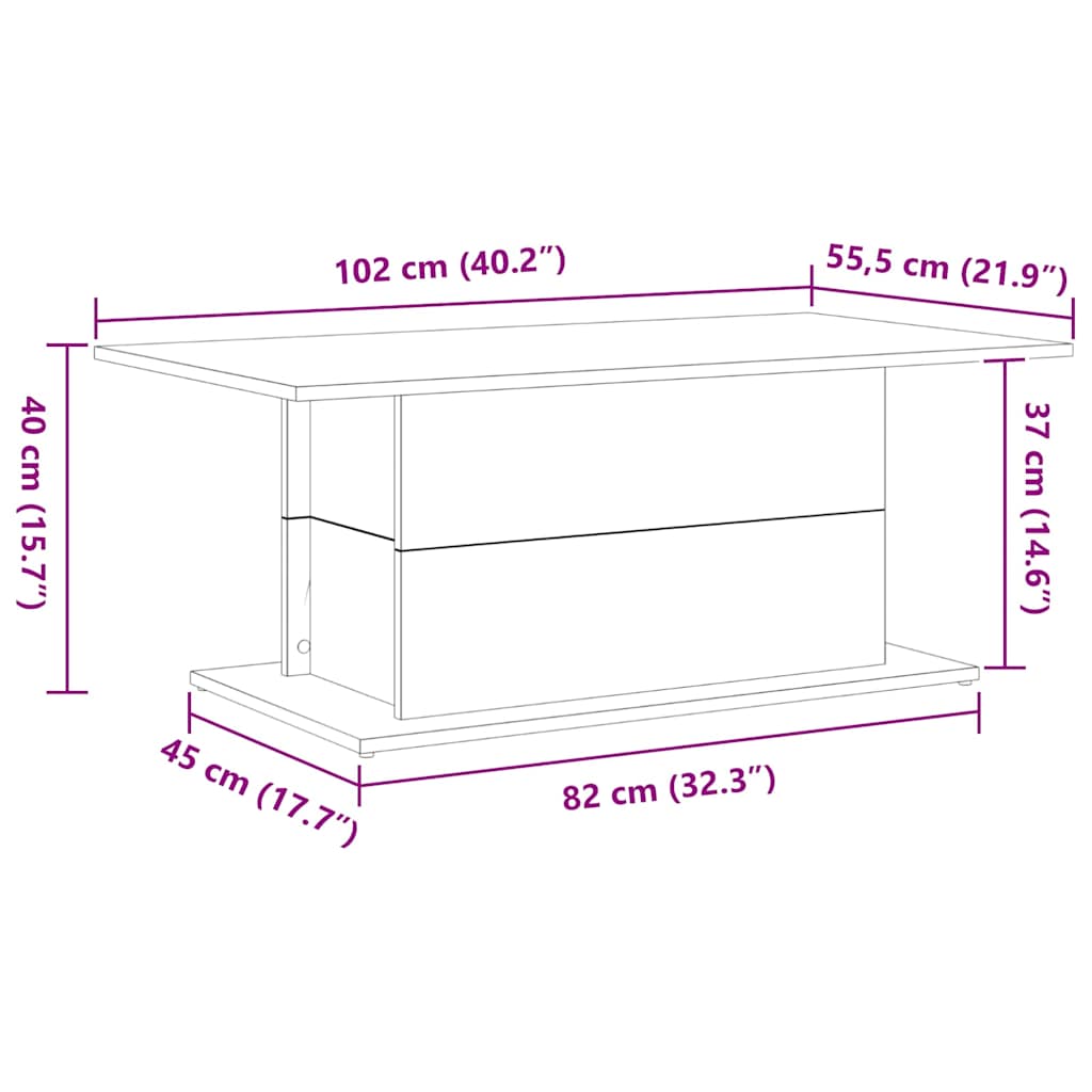 Couchtisch Schwarze Eiche 102 x 55.5 x 40 cm Holzwerkstoff