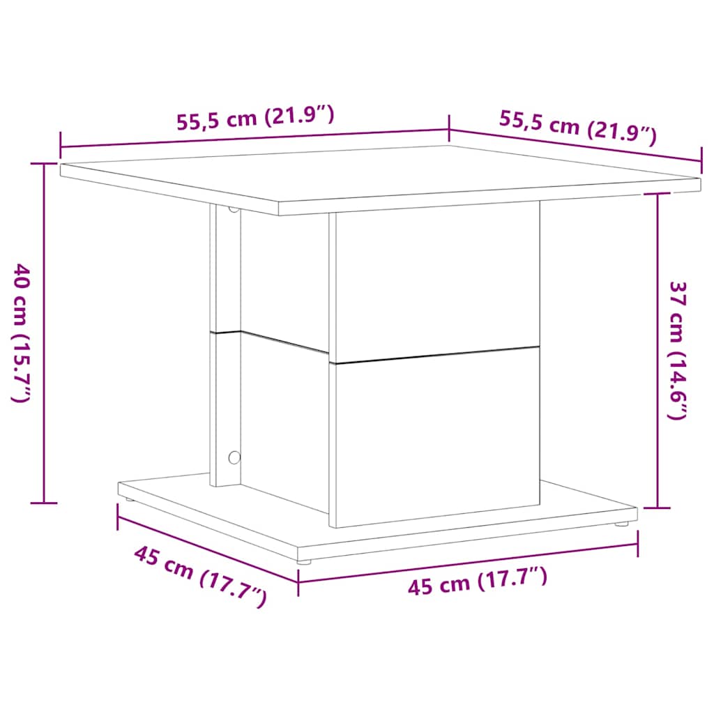 Couchtisch Schwarze Eiche 55.5 x 55.5 x 40 cm Holzwerkstoff