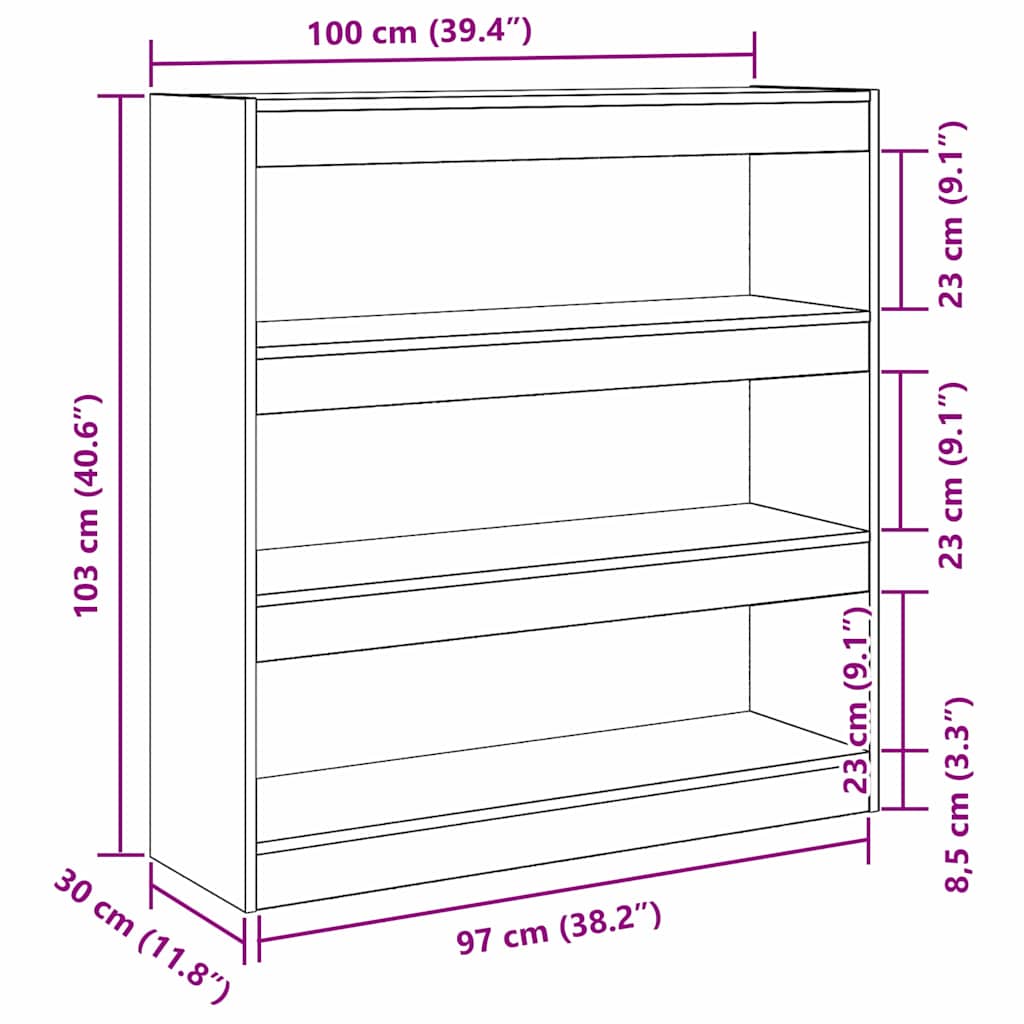 Bücherregal Schwarze Eiche 100 x 30 x 103 cm Holzwerkstoff