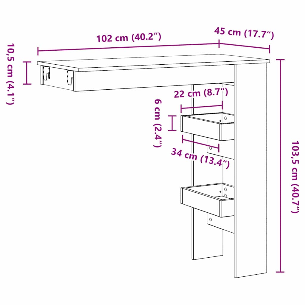 Wand Bar Tisch Schwarze Eiche 102 x 55 x 103,5 cm Holzwerkstoff