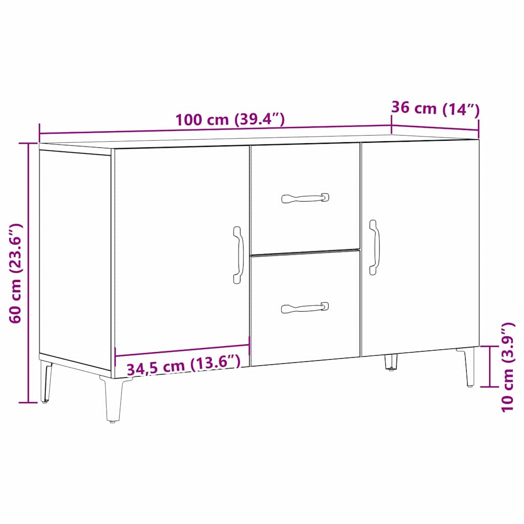 Sideboard mit Schubladen Schwarz 100 x 36 x 60 cm Holzwerkstoff