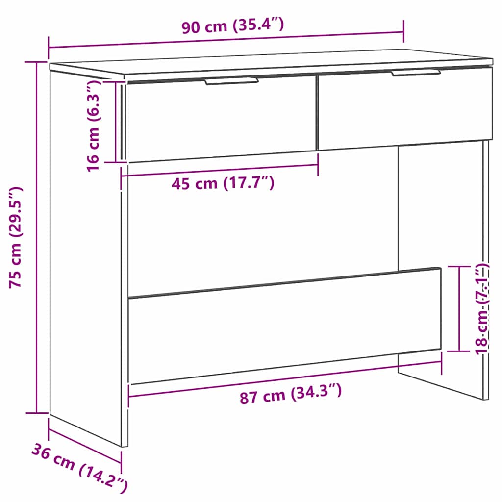 Konsolentisch Schwarze Eiche 90 x 36 x 75 cm Holzwerkstoff