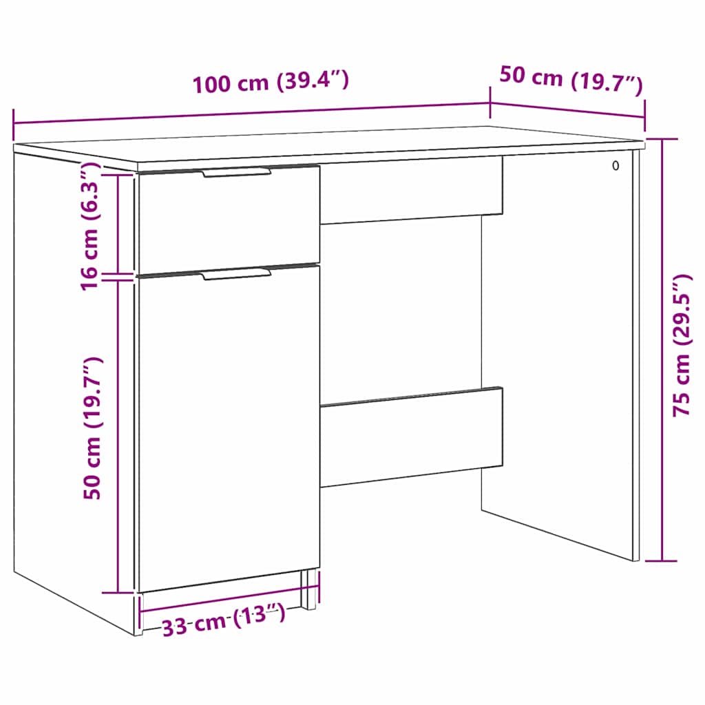 Schreibtisch Schwarze Eiche 100 x 50 x 75 cm Holzwerkstoff