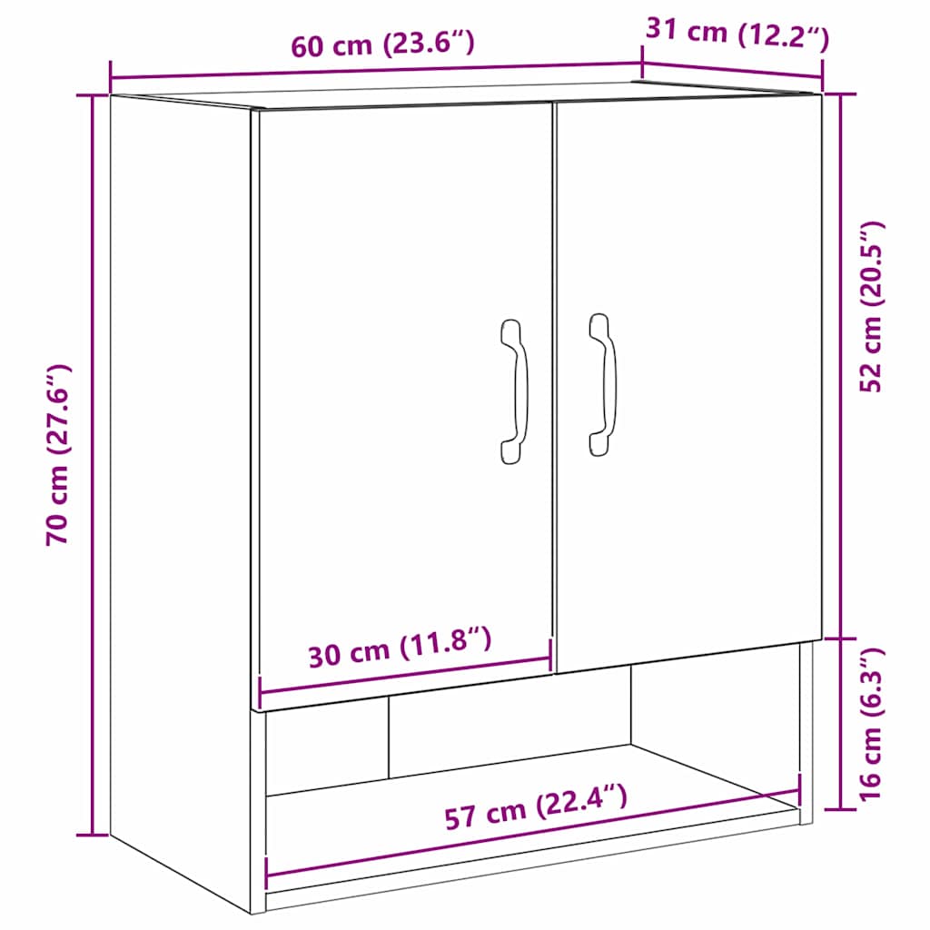 Wandschrank Schwarze Eiche 60 x 30 x 70 cm Holzwerkstoff