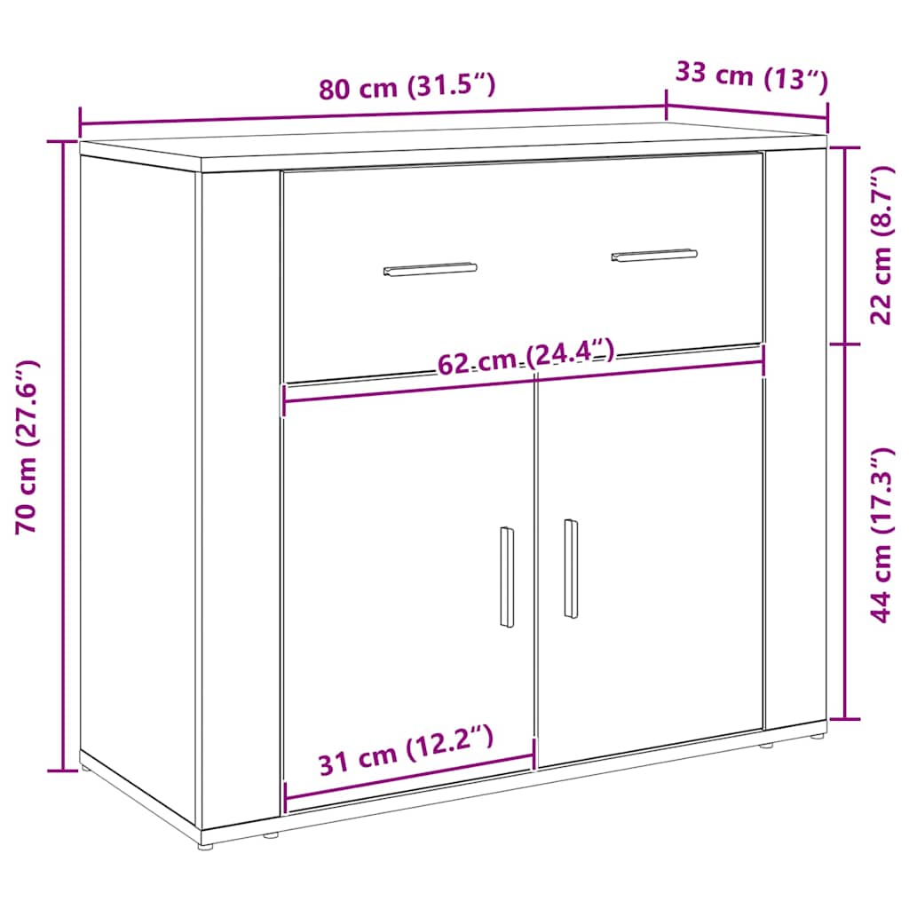 Sideboard Schwarze Eiche 80 x 33 x 70 cm Holzwerkstoff