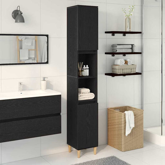 Badezimmer Schrank Schwarz Eiche 30x30x190 cm Holzwerkstoff