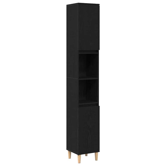Badezimmer Schrank Schwarz Eiche 30x30x190 cm Holzwerkstoff