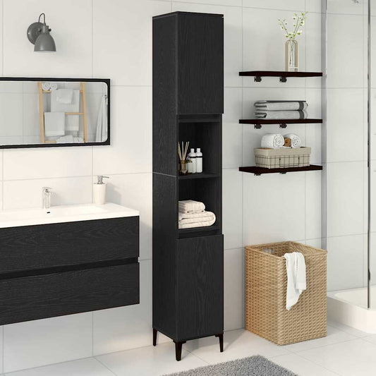 Badezimmer Schrank Schwarz Eiche 30x30x190 cm Holzwerkstoff