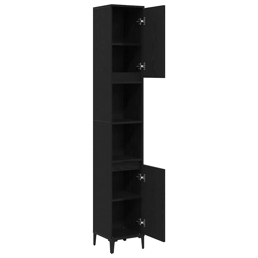 Badezimmer Schrank Schwarz Eichen-Optik 30 x 30 x 190 cm