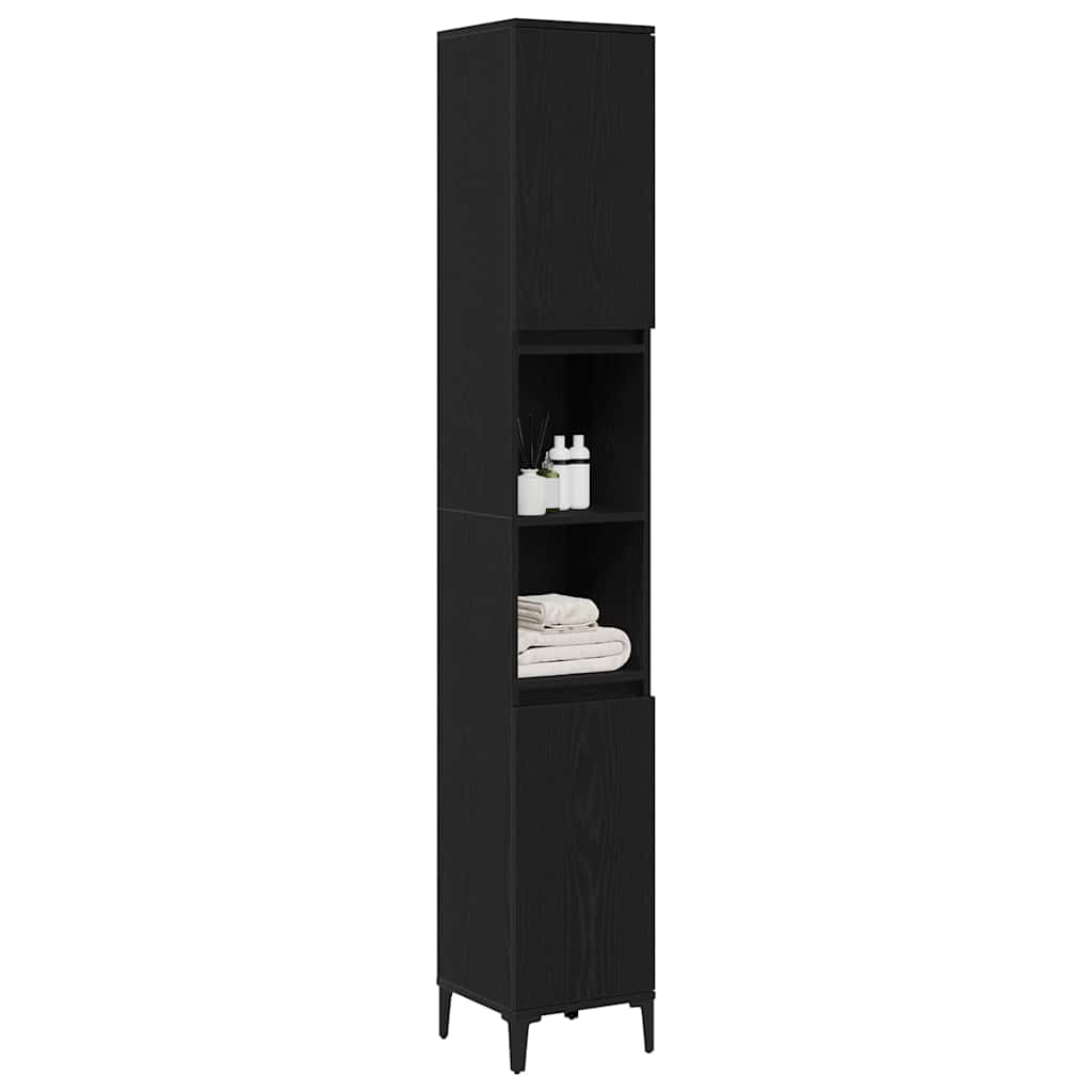 Badezimmer Schrank Schwarz Eichen-Optik 30 x 30 x 190 cm