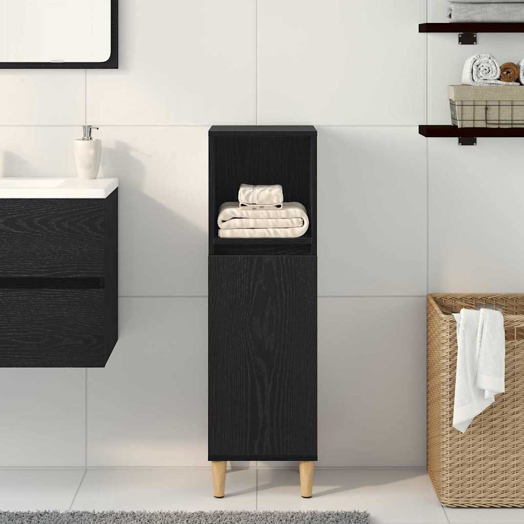 Badezimmerschrank mit Tür Schwarz Eichen-Optik 30 x 30 x 100 cm