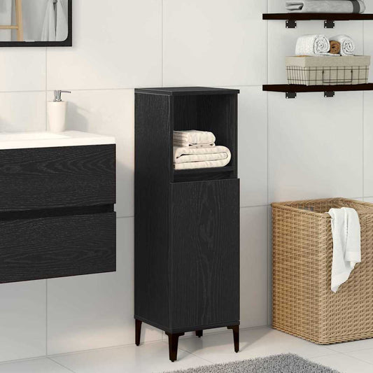 Badezimmer Schrank Schwarz Eiche 30x30x100 cm Holzwerkstoff