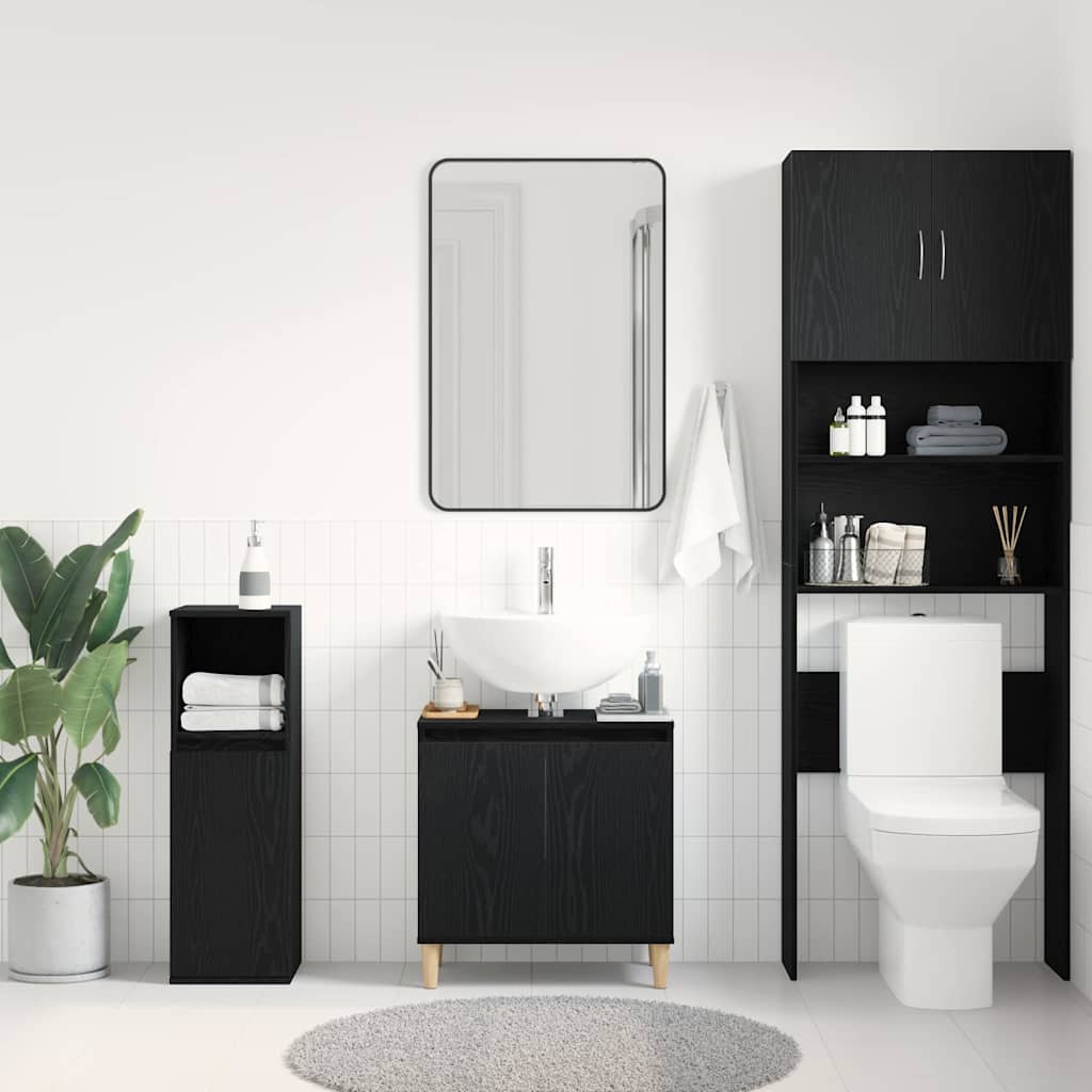 Spülenschrank mit Regal Schwarz Eichen-Optik 58 x 33 x 60 cm